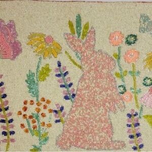 Rachel Zoe Easter Bunny Beaded Tablerunner Flower Butterfly Centerpiece 13x36